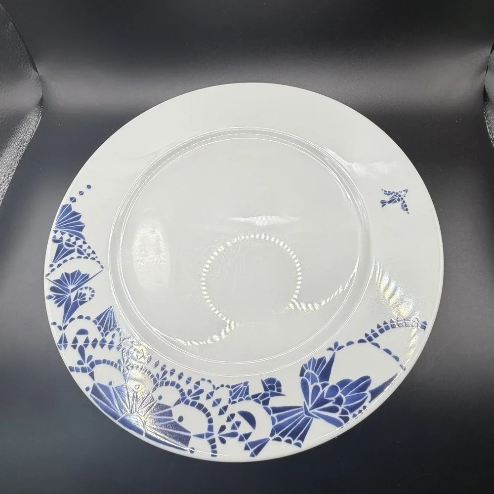 Ikea PROMENAD Blue White Dinner Plates Flying‎ Fish Bird Floral Set/2
